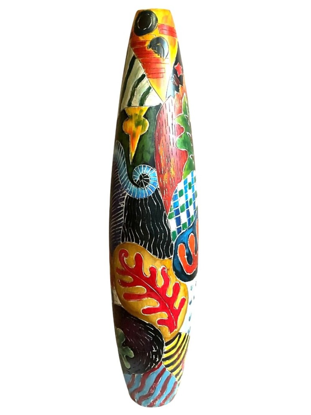 Hand-Painted Torpedo Shape Vase Ceramic Abstract Design No Flaws 24.5" Tall